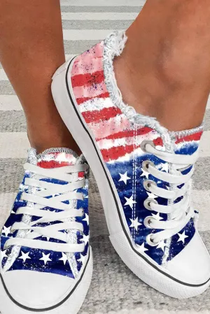 American Flag Canvas Shoes Low Cut Lace up Walking Shoes