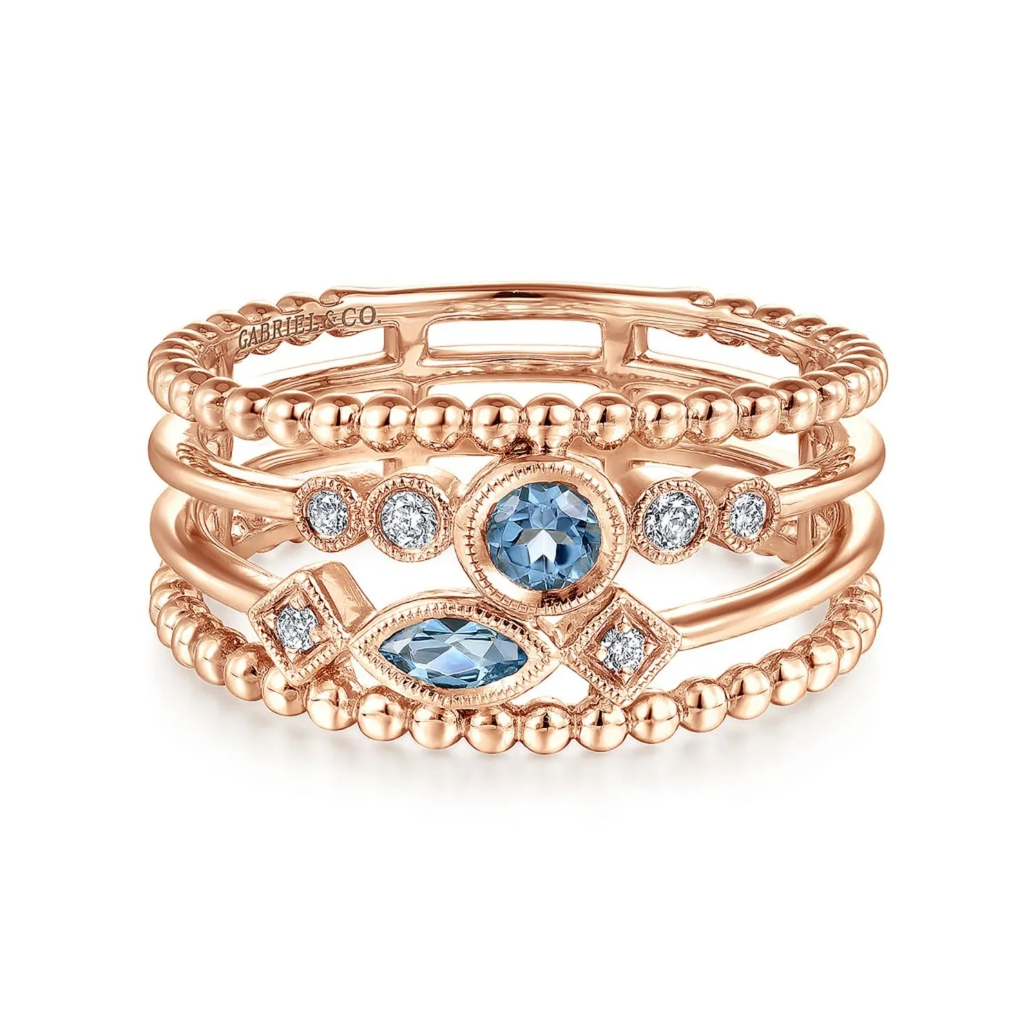 Gabriel & Co. Swiss Blue Topaz and Diamond Multi Row Ring