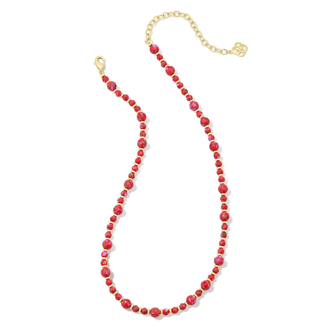 Jovie Beaded Strand Necklace in Bronze Veined Red & Fuschia Magnesite