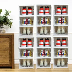 Kuber Industries 3 Layer Shoe Box for Storage|Multi-Purpose Plastic Shoe Rack|Installation Free Shoe Organizer|Pack of 6|White|