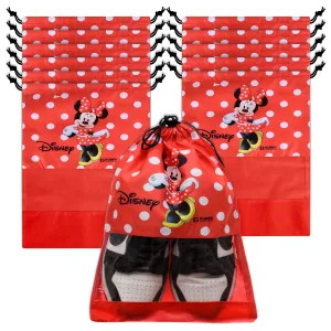 Kuber Industries Disney Minnie Shoe Cover | Travel Shoe Storage Bags | Polyester Storage Bag | Drawstring Shoe Cover | Shoe Organizer with Clear window | Pack of 12 | Red