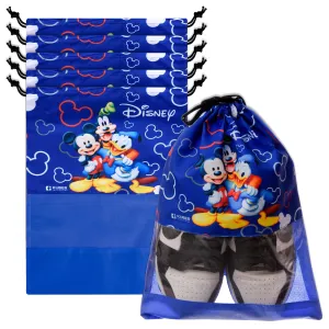 Kuber Industries Disney Team Mickey Shoe Cover | Travel Shoe Storage Bags | Polyester Storage Bag | Drawstring Shoe Cover | Shoe Organizer with Clear Window | Pack of 6 | Blue