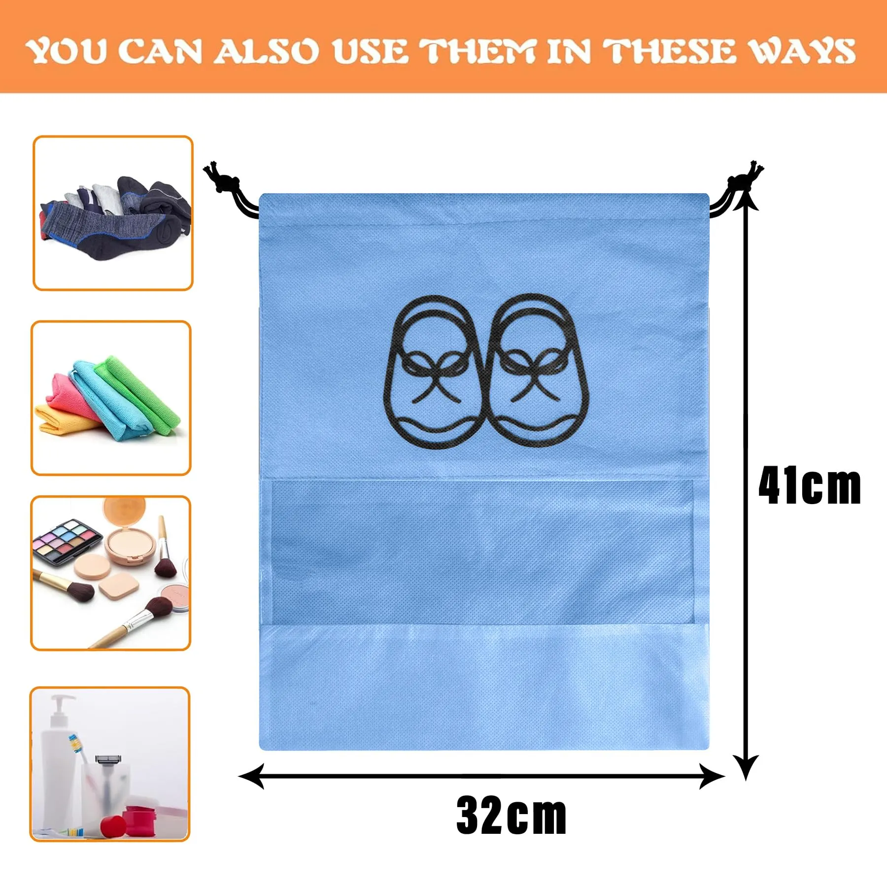 Kuber Industries Shoe Cover | Travel Shoe Storage Bags | Non-Woven Storage Bag | Shoe Cover with Drawstring | Shoe Organizer with Clear Window | Plain | Pack of 6 | Sky Blue