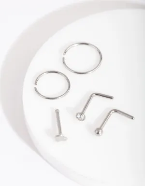 Rhodium Fine Cross Nose Piercing 6-Pack