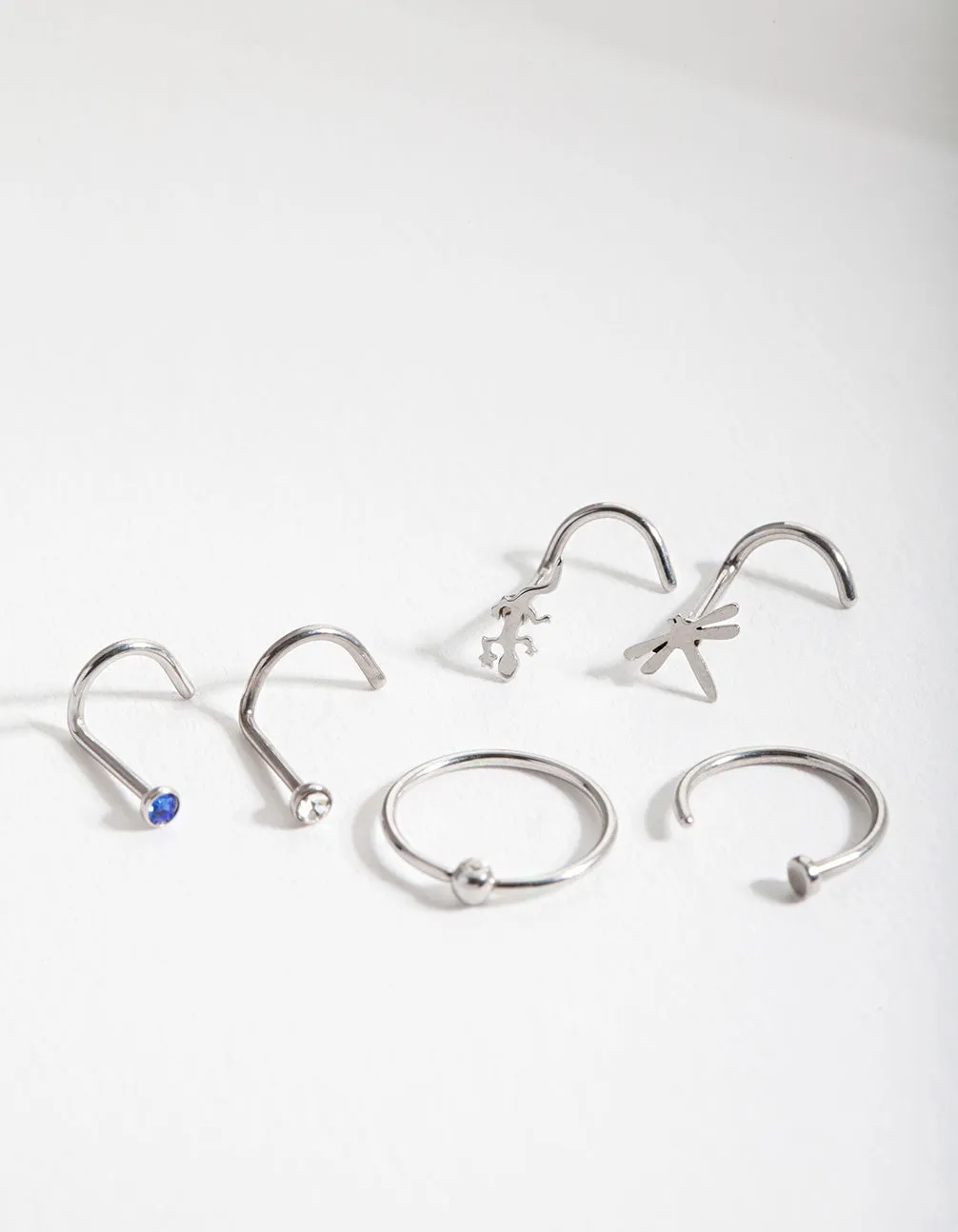 Rhodium Surgical Steel Animal Nose Jewellery 6-Pack