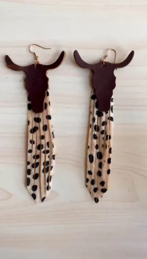 western cowboy personality jewelry Crazy horse leather genuine cowhide earrings cow head tassel personality retro earrings