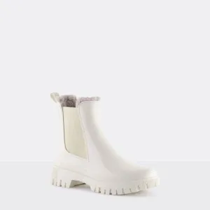 WINTER WHITE FAUX FUR LINED GLOSSY PULL ON RAINBOOTS